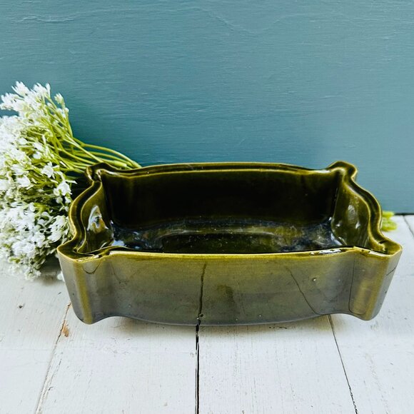 Vintage Other - Vintage 50s Olive Green Planter UPCO Flower Pot Rectangular Pottery Avocado